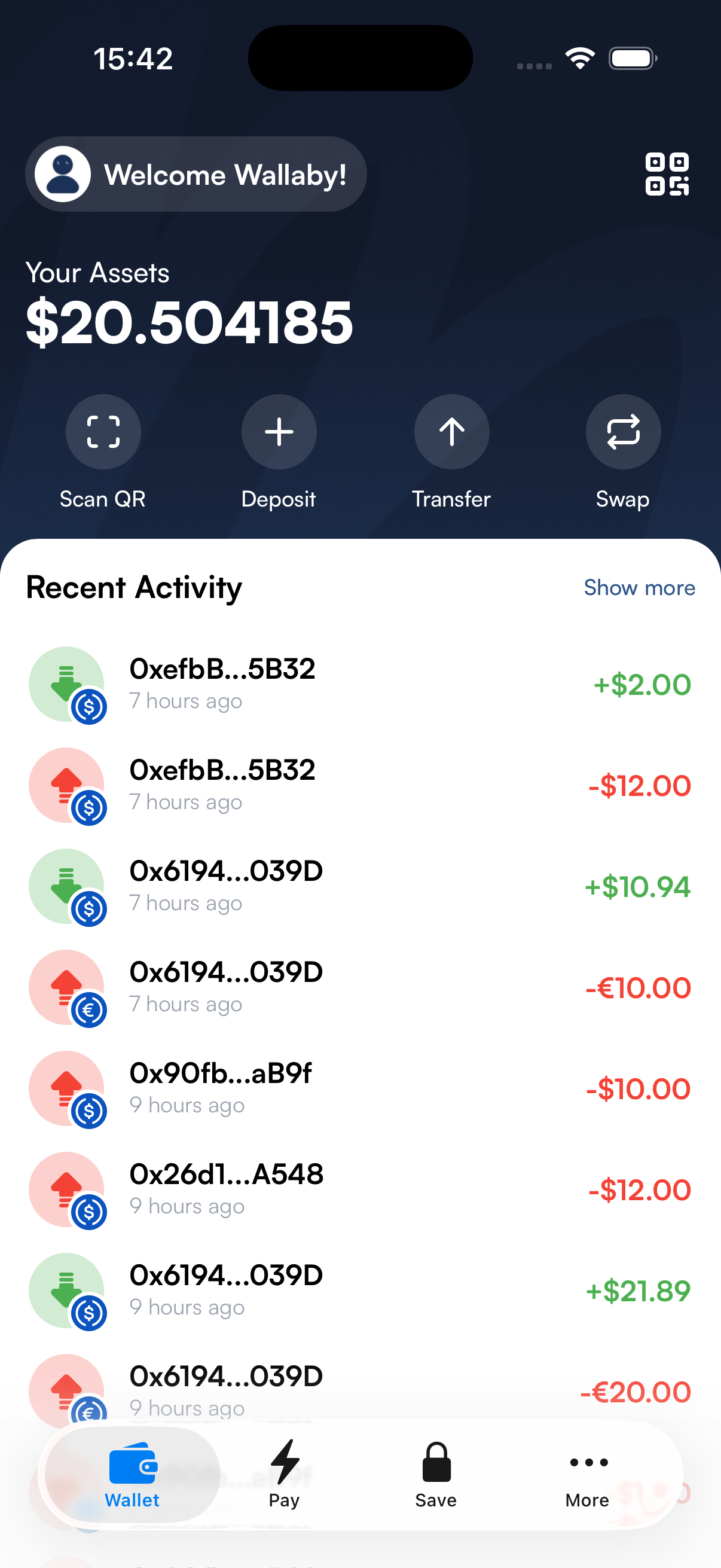 Arch wallet home screen